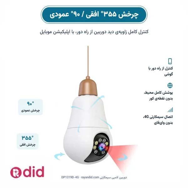 دوربین لامپی سیمکارتی چرخشی مدل DP1319D-4G